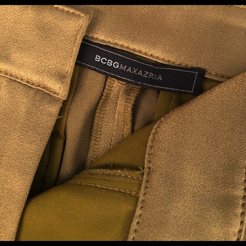 Bcbg satin olive green pants, ties on the bottom